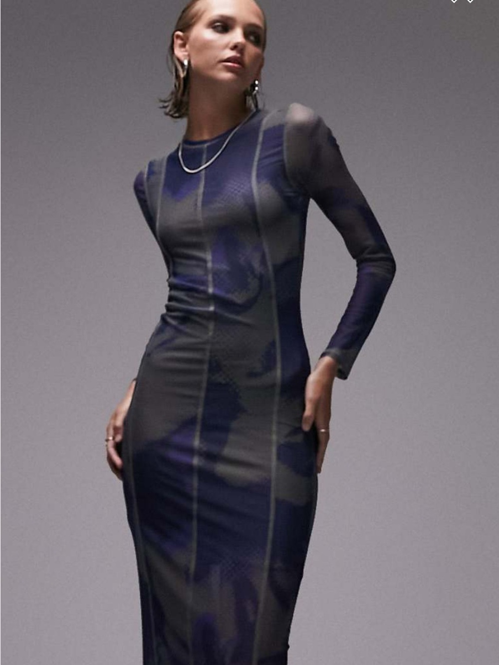 ASOS Long Sleeve Bodycon Dress in Navy and Gray